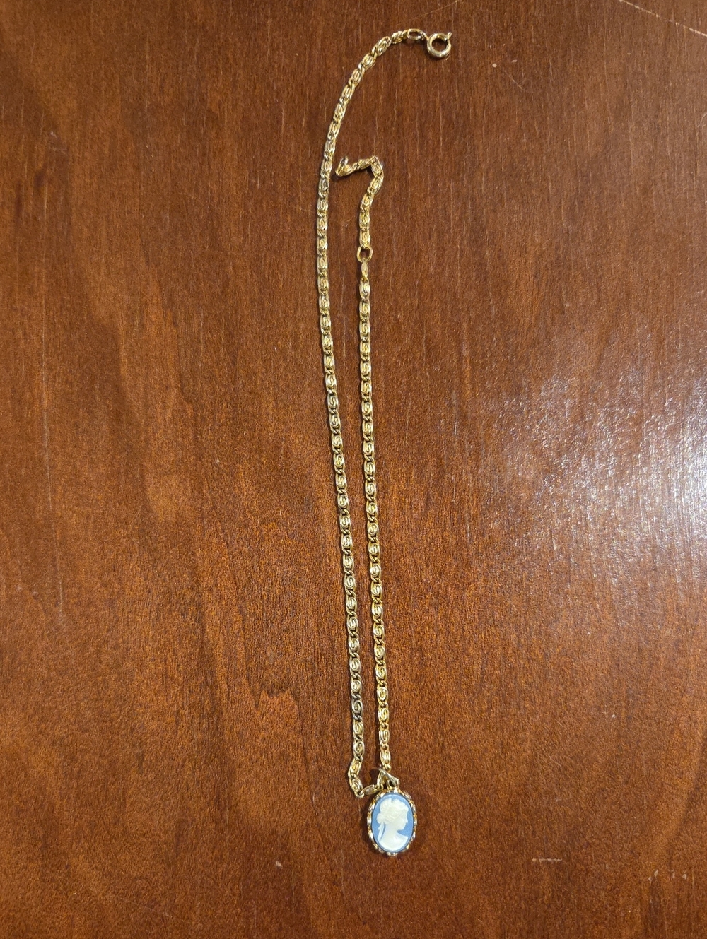 Gold-Plated Blue Cameo Pendant Necklace